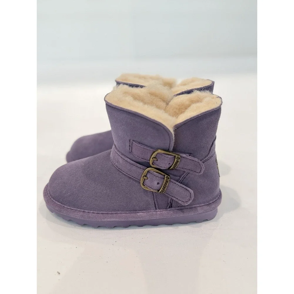 BEARPAW Katya Toddler Suede Faux Fur Lined Ankle Booties Buckle US 10 Fur lined
